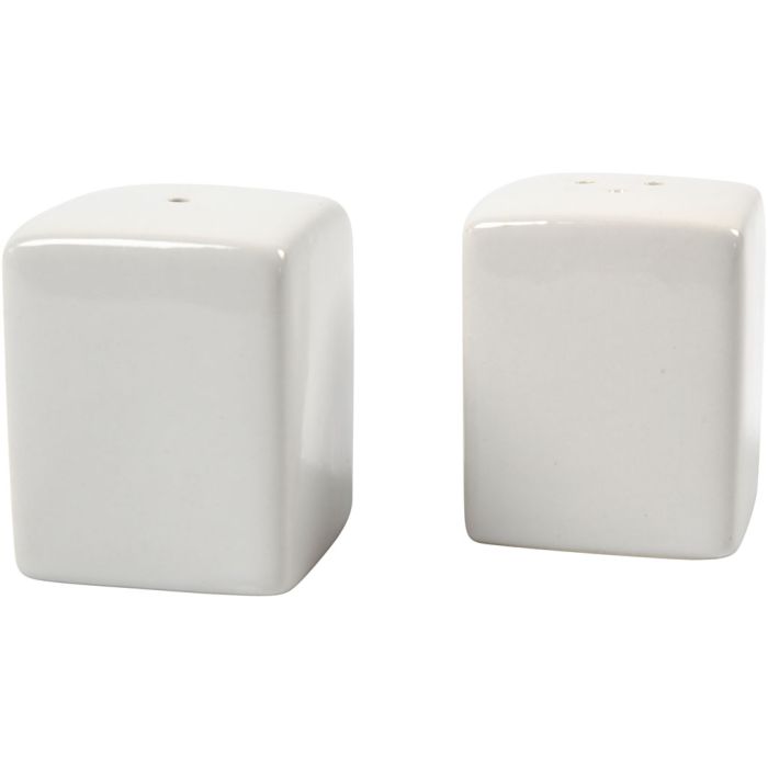 Salt- och pepparset, H: 6 cm, stl. 5x5 cm, blank, vit, 6 set/ 1 förp.