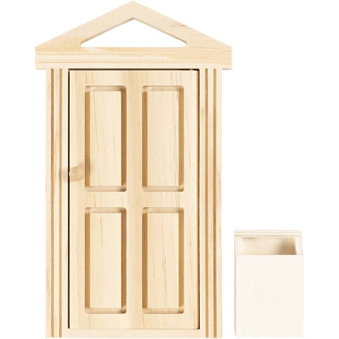Dörr med gångjärn och brevlåda, H: 5,5+18 cm, B: 3,5+10,5 cm, 1 förp.
