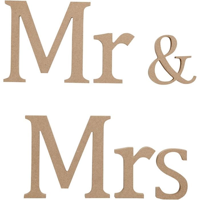 Bokstäver, Mr & Mrs, H: 13 cm, D: 1,5 cm, 1 set