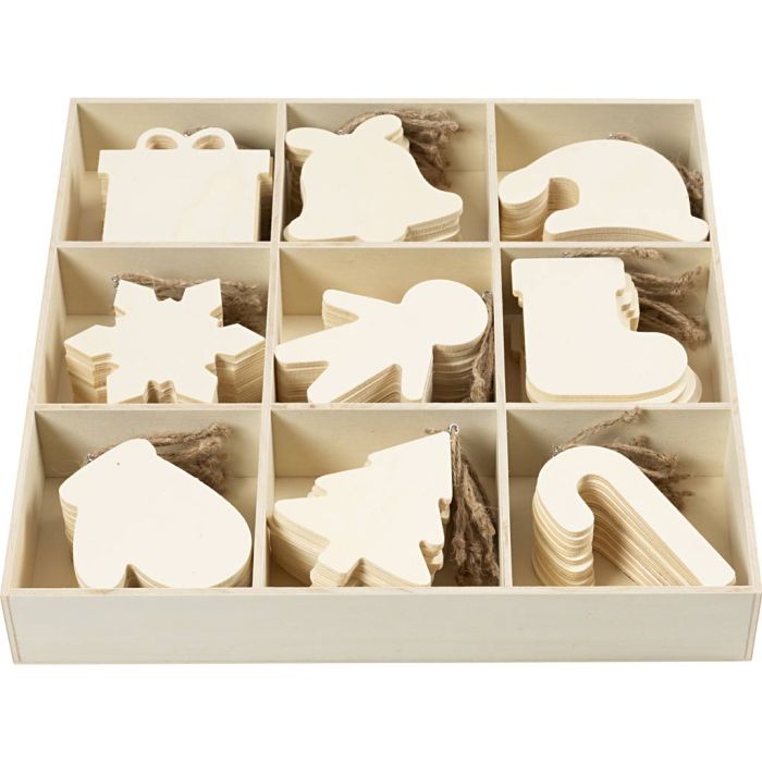 Trädekorationer, stl. 7-9 cm, tjocklek 4 mm, 90 st./ 1 förp.