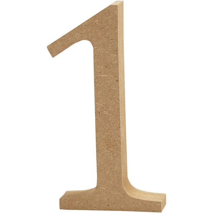 Träsiffra, 1, H: 13 cm, tjocklek 2 cm, 1 st.