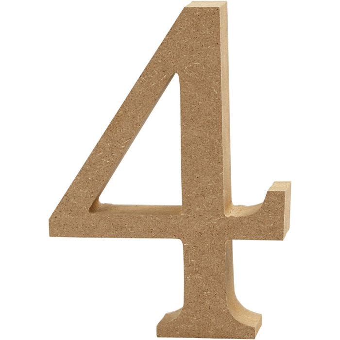 Träsiffra, 4, H: 8 cm, tjocklek 1,5 cm, 1 st.