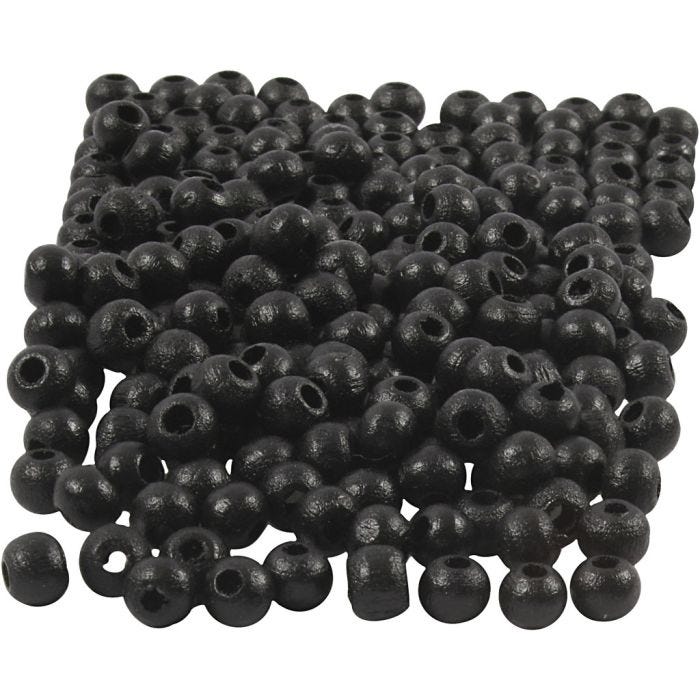 Träpärlor, Dia. 5 mm, Hålstl. 1,5 mm, svart, 6 g/ 1 förp.