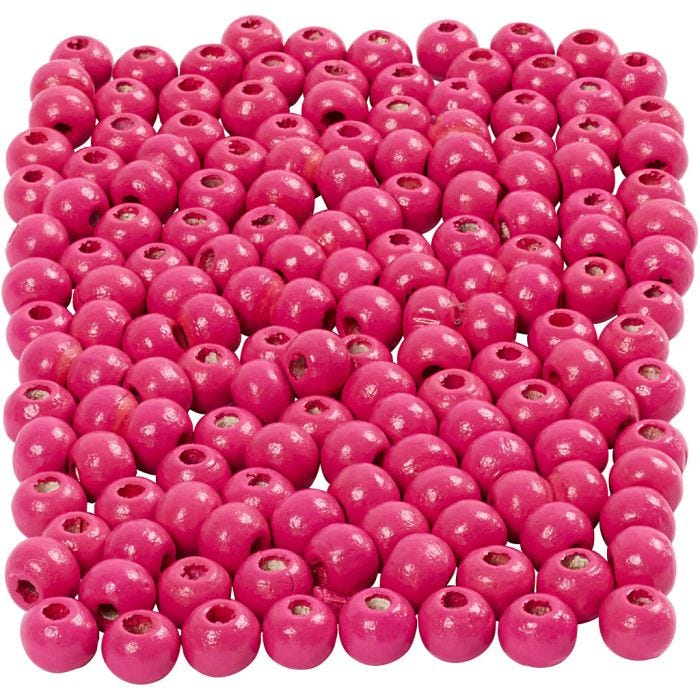 Träpärlor, Dia. 5 mm, Hålstl. 1,5 mm, rosa, 150 st., 6 g/ 1 förp.