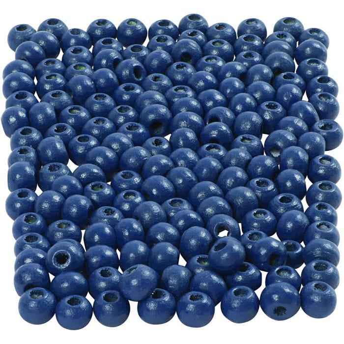 Träpärlor, Dia. 5 mm, Hålstl. 1,5 mm, blå, 6 g/ 1 förp.