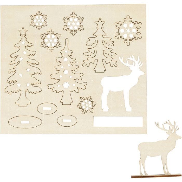 Sätt-ihop-själv träfigurer, skog med rådjur, L: 15,5 cm, B: 17 cm, 1 förp.