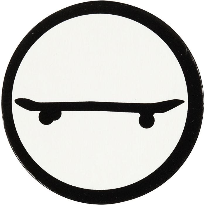 Kartongetikett, skateboard, Dia. 25 mm, vit/svart, 20st./ 1 förp.