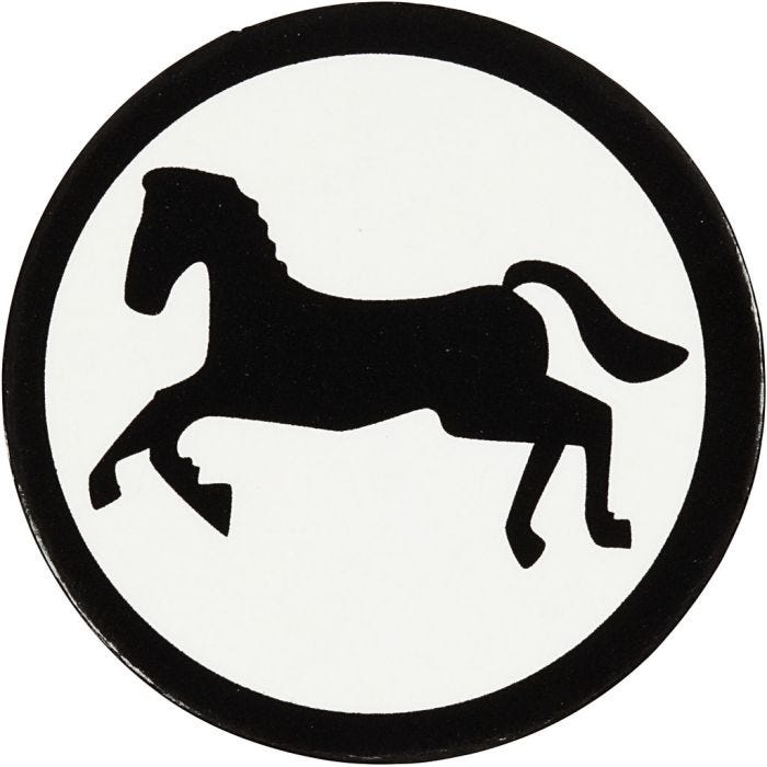 Kartongetikett, häst, Dia. 25 mm, vit/svart, 20st./ 1 förp.