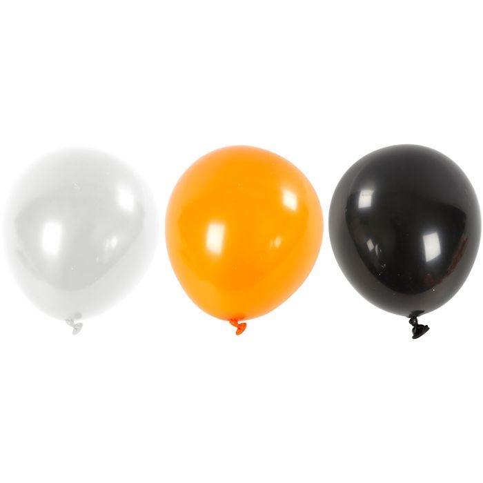 Ballonger, runda, Dia. 23-26 cm, svart, orange, vit, 10st./ 1 förp.