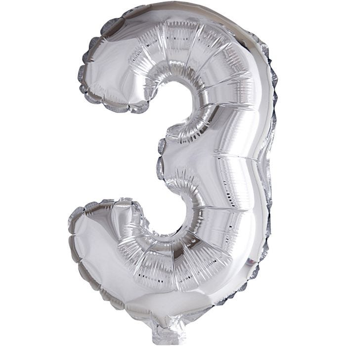 Folieballong, 3, H: 41 cm, silver, 1 st.