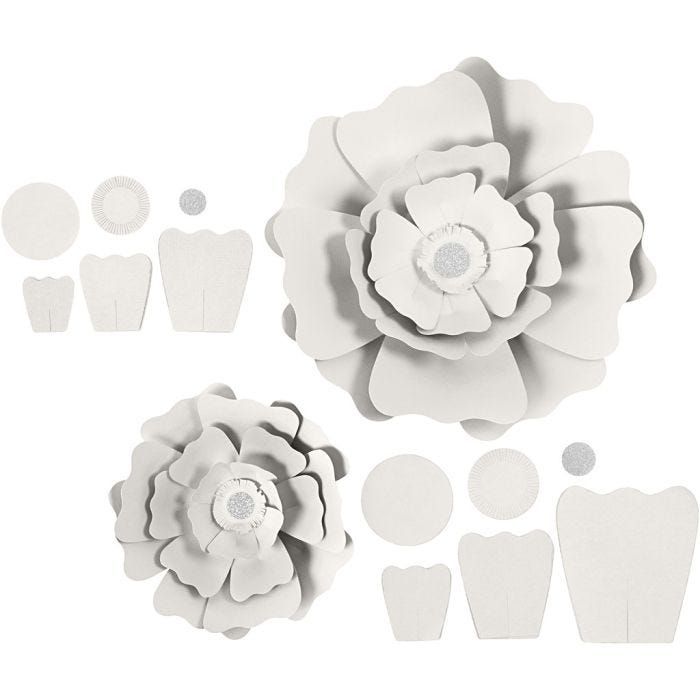 Pappersblommor, Dia. 15+25 cm, 230 g, vit, 2st./ 1 förp.