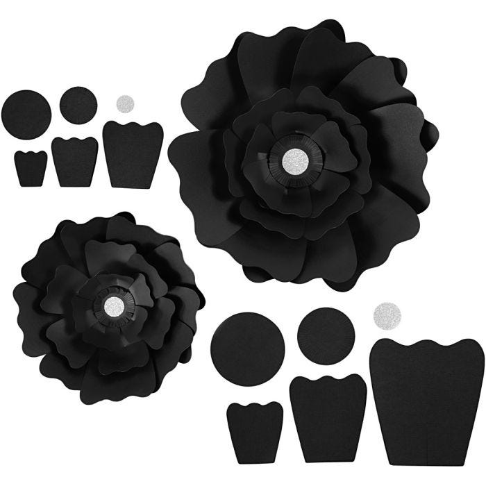 Pappersblommor, Dia. 15+25 cm, 230 g, svart, 2 st./ 1 förp.