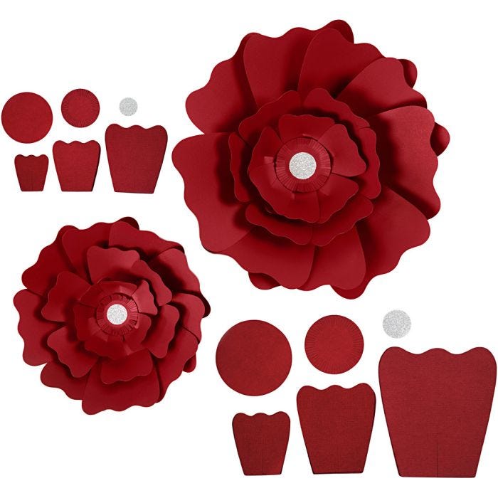 Pappersblommor, Dia. 15+25 cm, 230 g, röd, 2st./ 1 förp.
