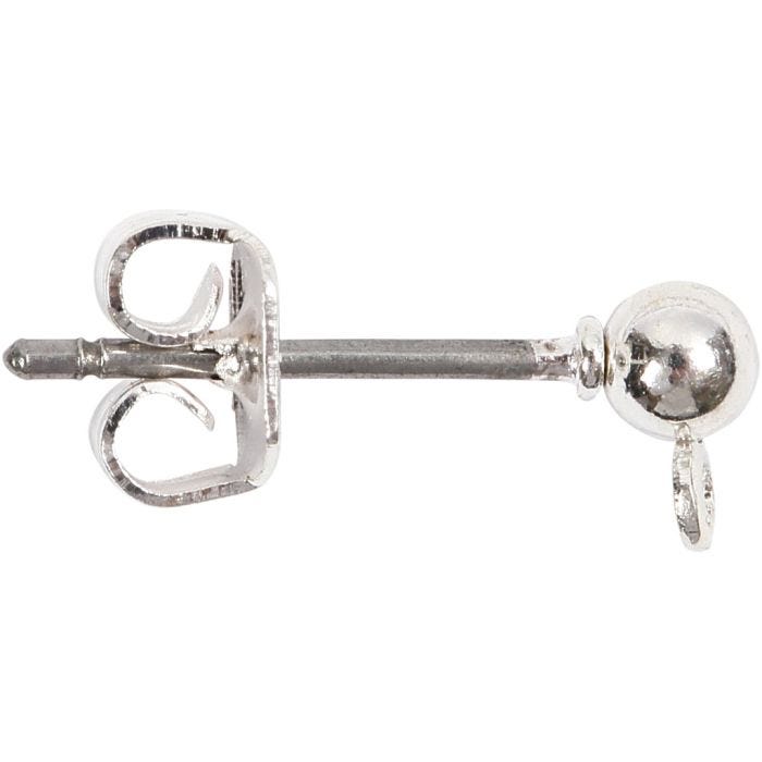 Öronstickare, L: 13 mm, Dia. 3,8 mm, Hålstl. 0,8 mm, försilvrad, 10 st./ 1 förp.