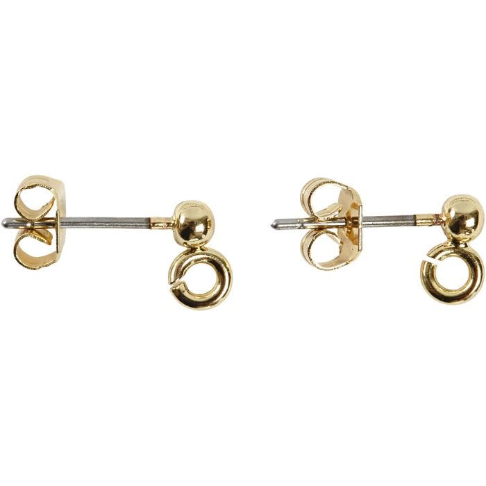 Öronstickare, L: 13 mm, Dia. 3,8 mm, Hålstl. 0,8 mm, förgylld, 10 st./ 1 förp.