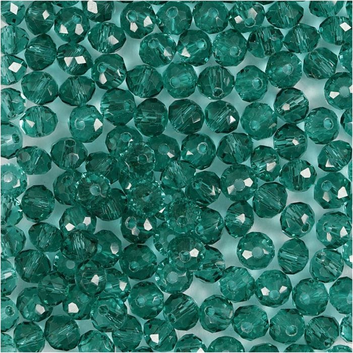 Facettpärlor, Dia. 4 mm, Hålstl. 1 mm, grön, 45 st./ 1 förp.