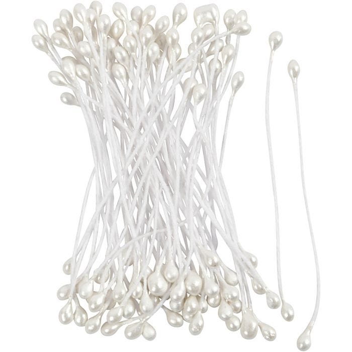 Ståndare för Blommor, L: 6,4 cm, Dia. 2 mm, vit, pärlemor, 100 st./ 1 förp.