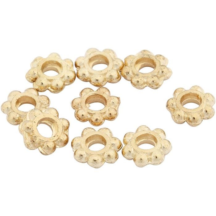 Ledpärlor, Dia. 6 mm, Hålstl. 2 mm, förgylld, 100 st./ 1 förp.