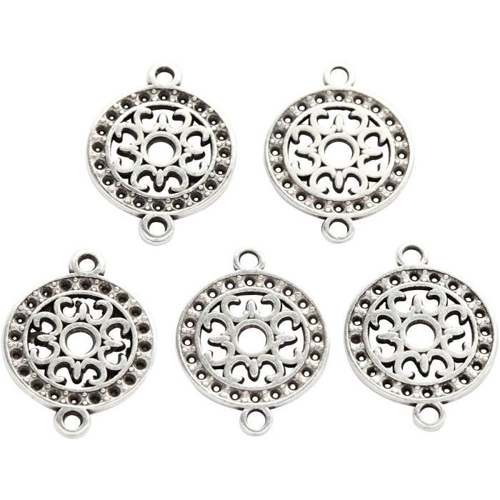 Smyckeberlock, Dia. 14 mm, Hålstl. 1,2 mm, försilvrad, 5 st./ 1 förp.