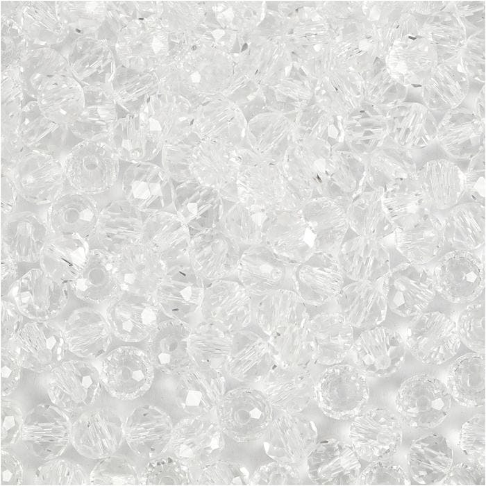 Facettpärlor, stl. 3x4 mm, Hålstl. 0,8 mm, kristall, 100 st./ 1 förp.