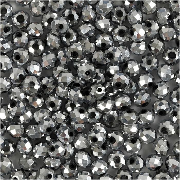 Facettpärlor, stl. 3x4 mm, Hålstl. 0,8 mm, metallicgrå, 100st./ 1 förp.