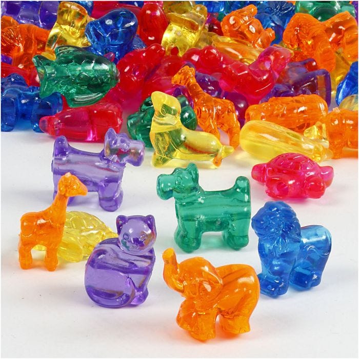 Figurpärlor, stl. 25 mm, Hålstl. 4 mm, mixade färger, 700 ml/ 1 burk