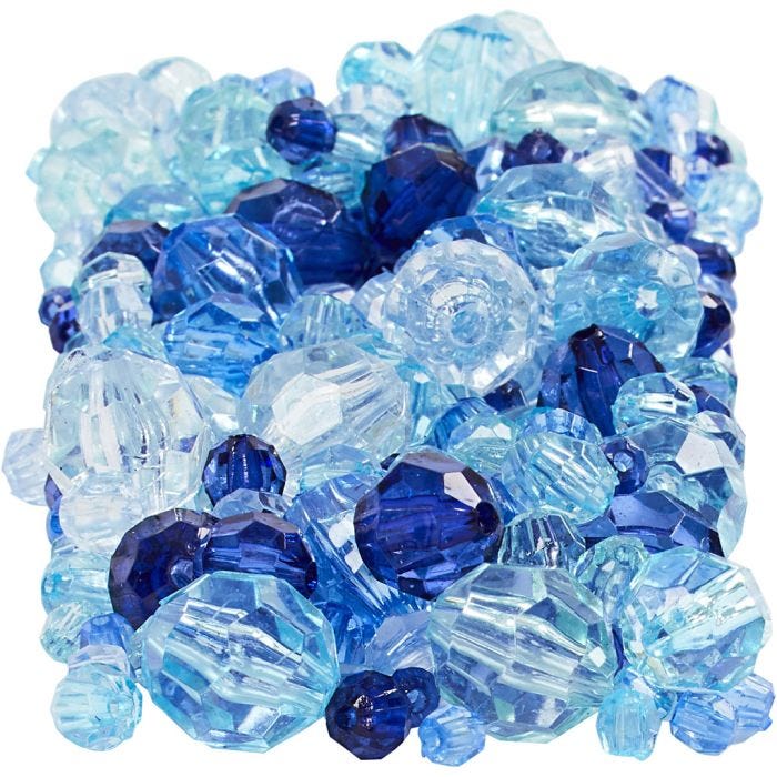 Facettpärlor, stl. 4-12 mm, Hålstl. 1-2,5 mm, blå harmoni, 250 g/ 1 förp.