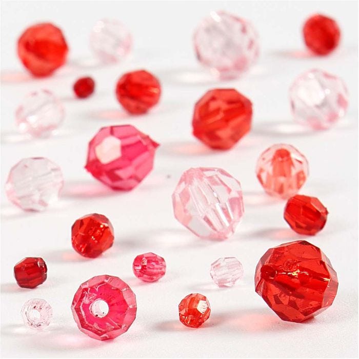 Harmoni Facetterade Plastpärlor, Mixade, stl. 4-12 mm, Hålstl. 1-2,5 mm, röd harmoni , 45g/ 1 förp.