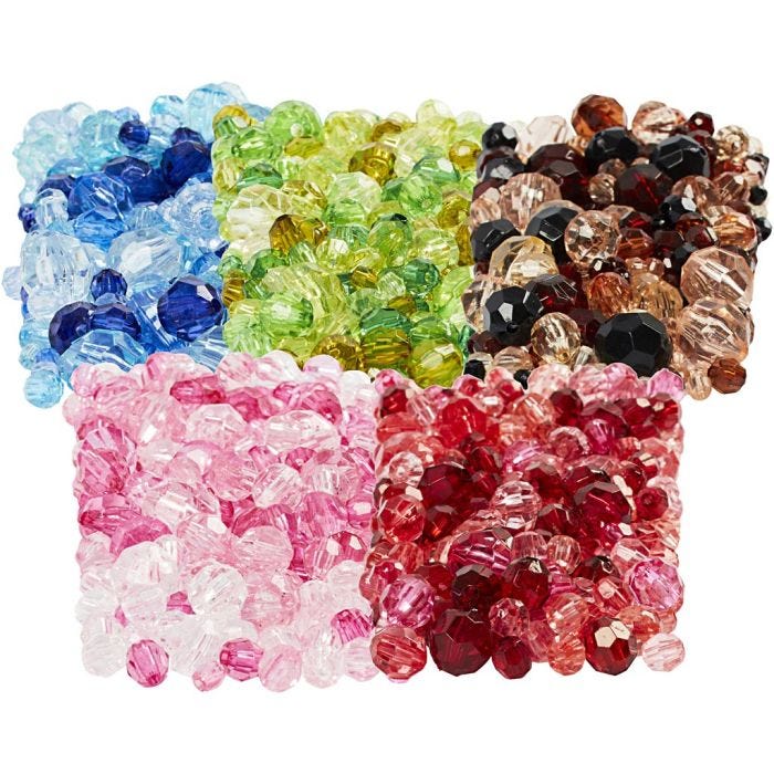 Facettpärlor, Dia. 4-12 mm, Hålstl. 1-2,5 mm, mixade färger, 7x250 g/ 1 förp.