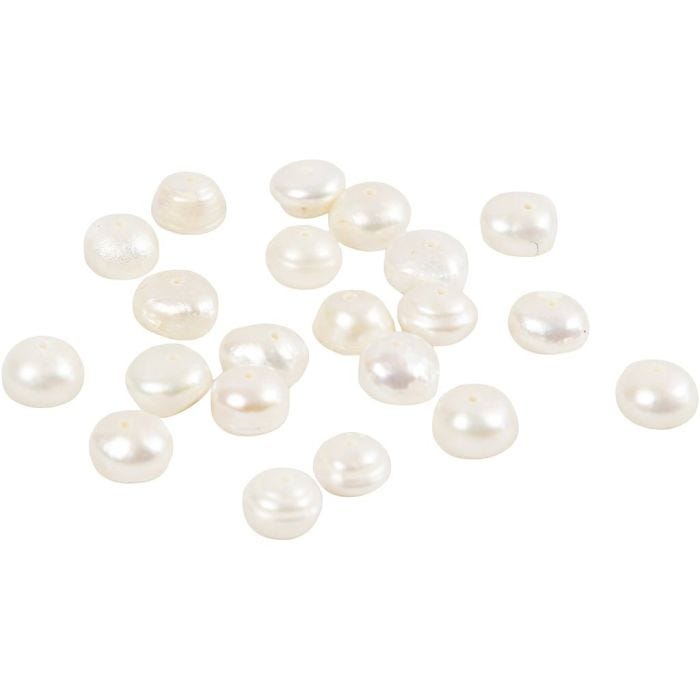 Sötvattenspärlor, stl. 4-6 mm, Hålstl. 1 mm, pärlemor, 40 cm/ 1 förp.