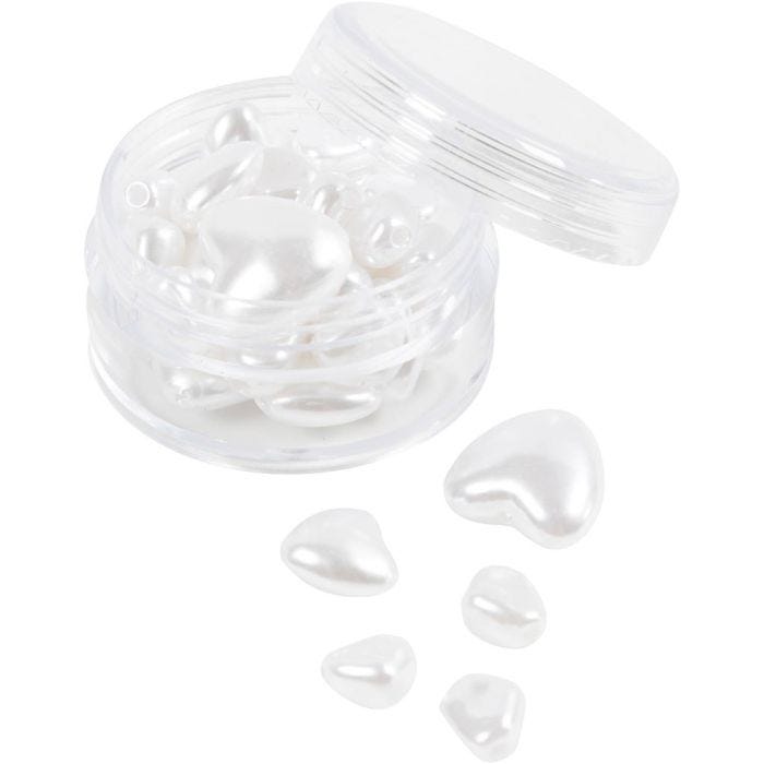 Vaxpärlor, Hjärtan, Dia. 7-13 mm, Hålstl. 1,3-1,5 mm, pärlemor, 32 st./ 1 förp.