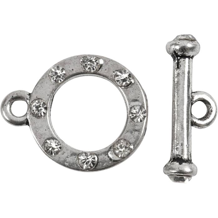 Stånglås, L: 17 mm, Dia. 20 mm, Hålstl. 2 mm, antiksilver, 1 set