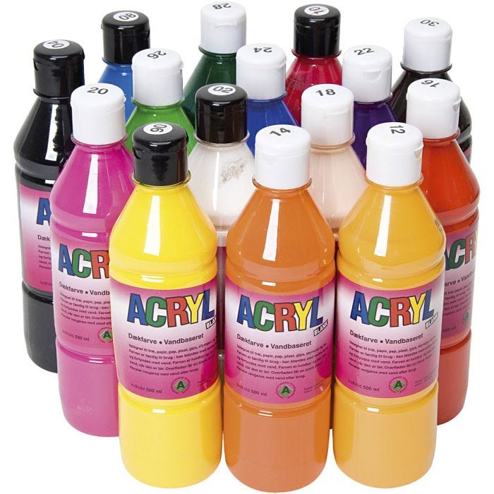 Akrylfärg, mixade färger, 15x500 ml/ 1 förp.