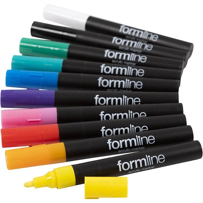 formline akrylpennor, spets 2.5 mm, mixade färger, 10 st./ 1 förp.