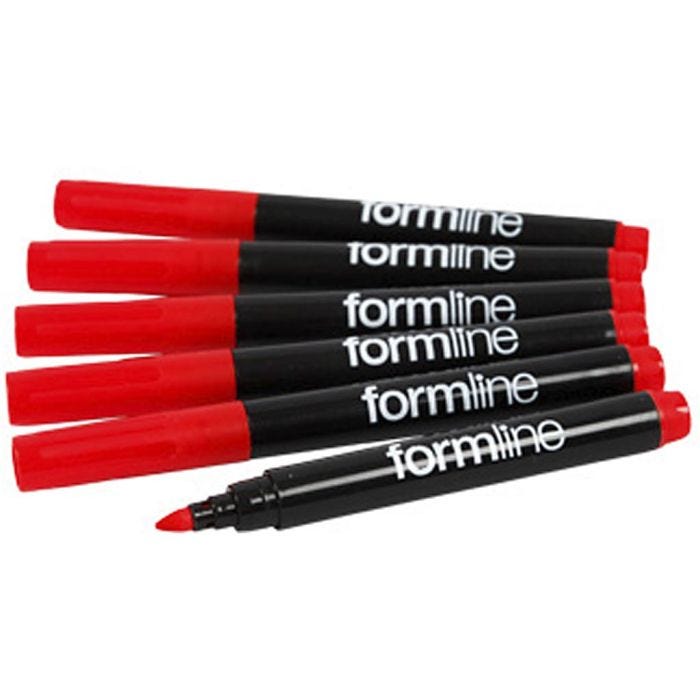 Formline textiltuschpennor, spets 2-3 mm, röd, 6 st./ 1 förp.