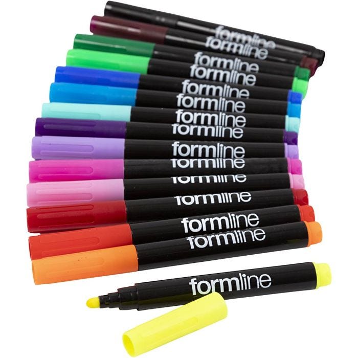 Formline textiltuschpennor, spets 4-5 mm, mixade färger, 15 st./ 1 förp.