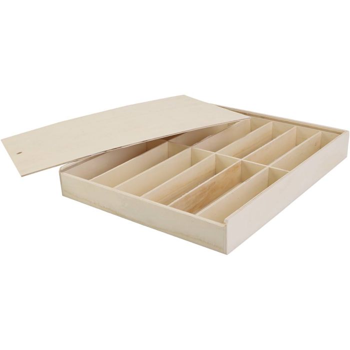 Trälåda med lock, stl. 29x37x5 cm, 1 st.