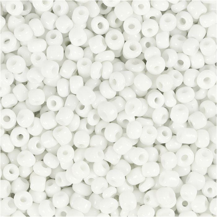 Rocaillepärlor, Dia. 3 mm, stl. 8/0 , Hålstl. 0,6-1,0 mm, vit, 25g/ 1 förp.