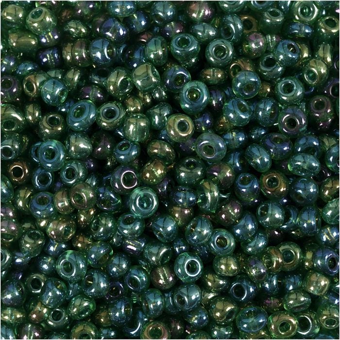 Rocaillepärlor, Dia. 3 mm, stl. 8/0, Hålstl. 0,6-1,0 mm, grönolja, 25 g/ 1 förp.