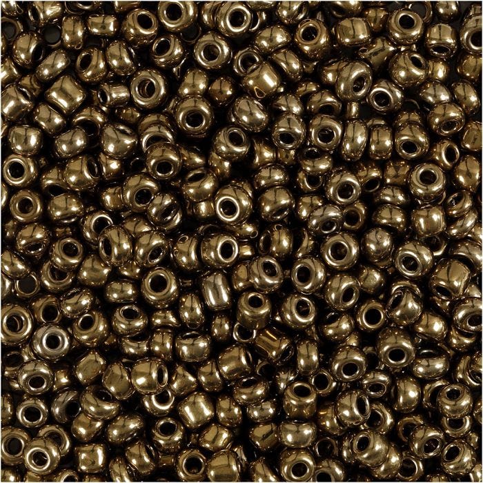 Rocaillepärlor, Dia. 3 mm, stl. 8/0 , Hålstl. 0,6-1,0 mm, bronze, 25g/ 1 förp.