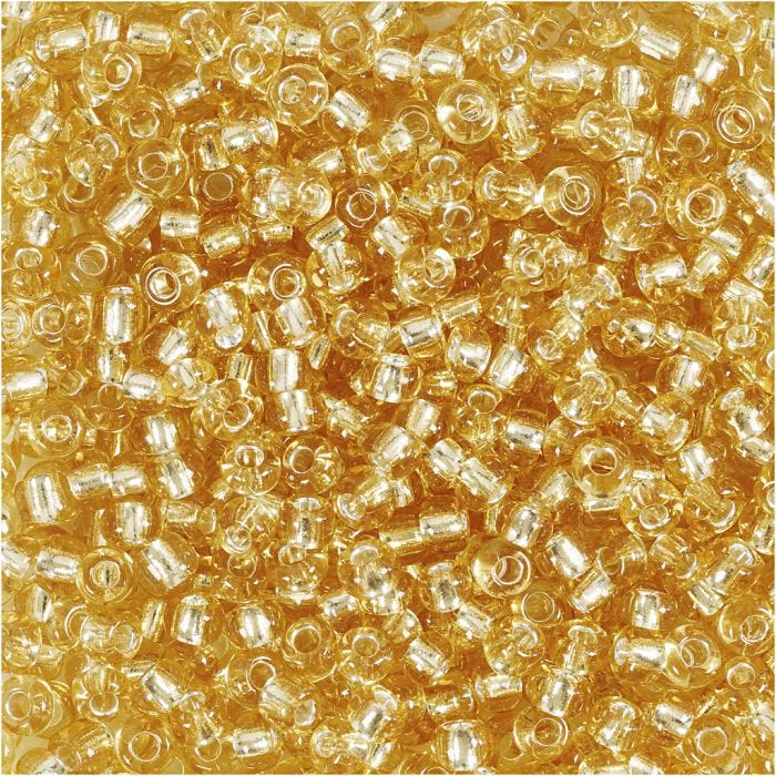 Rocaillepärlor, Dia. 3 mm, stl. 8/0, Hålstl. 0,6-1,0 mm, guld, 25 g/ 1 förp.