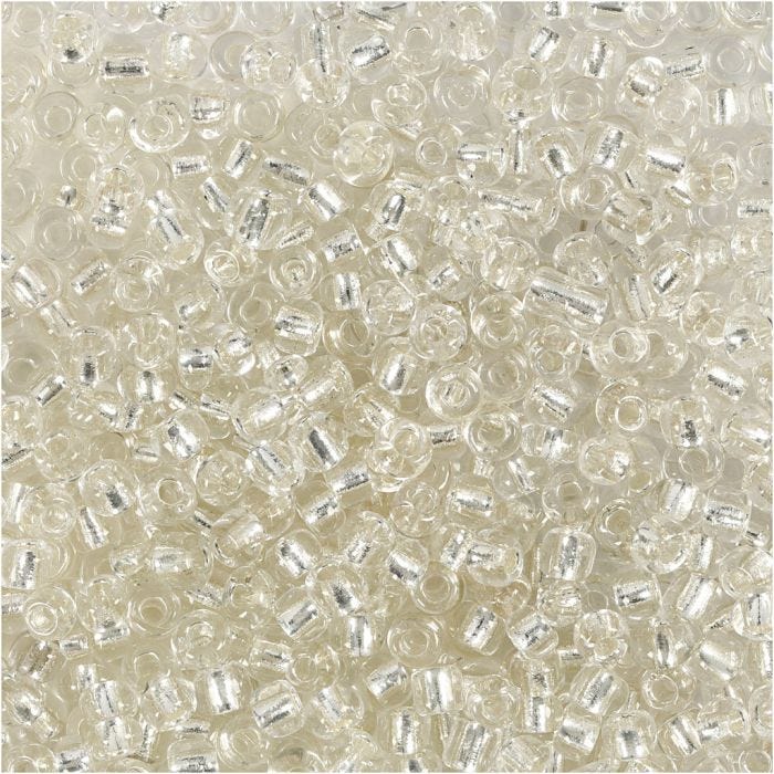 Rocaillepärlor, Dia. 3 mm, stl. 8/0, Hålstl. 0,6-1,0 mm, silver, 25 g/ 1 förp.