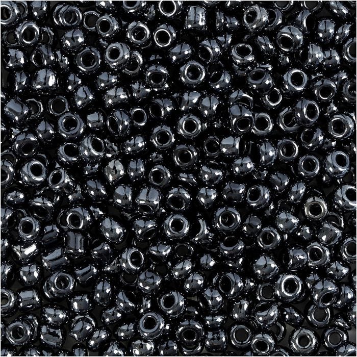 Rocaillepärlor, Dia. 3 mm, stl. 8/0 , Hålstl. 0,6-1,0 mm, svartmetallic, 25g/ 1 förp.