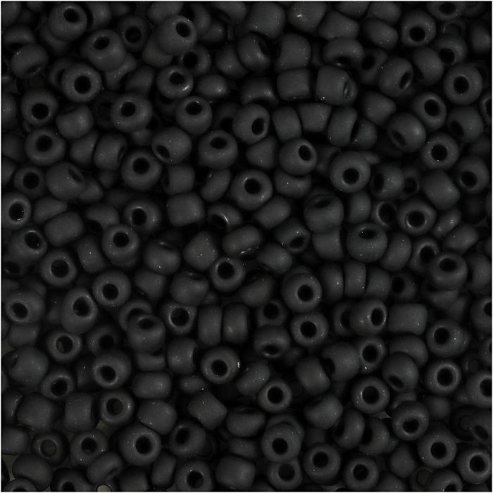 Rocaillepärlor, Dia. 3 mm, stl. 8/0 , Hålstl. 0,6-1,0 mm, frostsvart, 25g/ 1 förp.