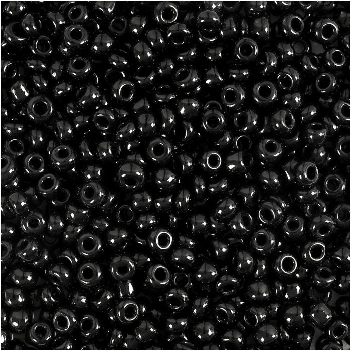 Rocaillepärlor, Dia. 3 mm, stl. 8/0 , Hålstl. 0,6-1,0 mm, svart, 25g/ 1 förp.