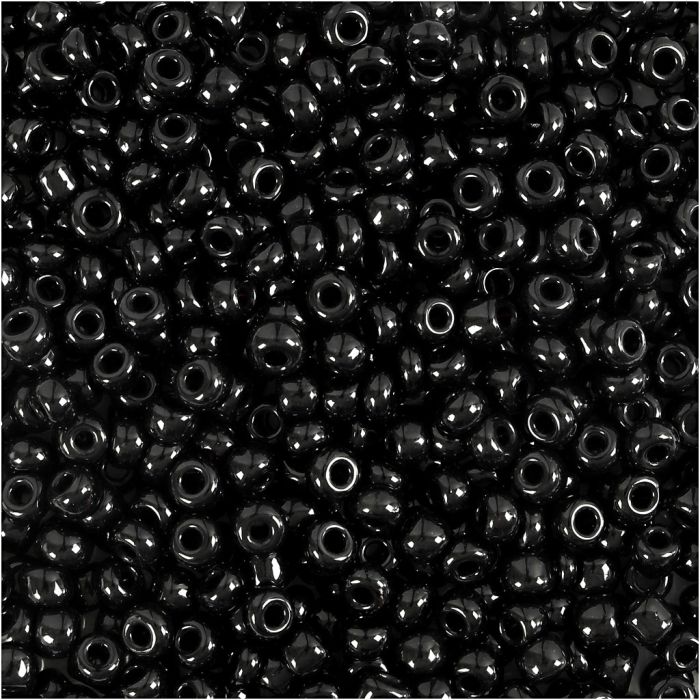 Rocaillepärlor, Dia. 3 mm, stl. 8/0, Hålstl. 0,6-1,0 mm, svart, 500 g/ 1 förp.