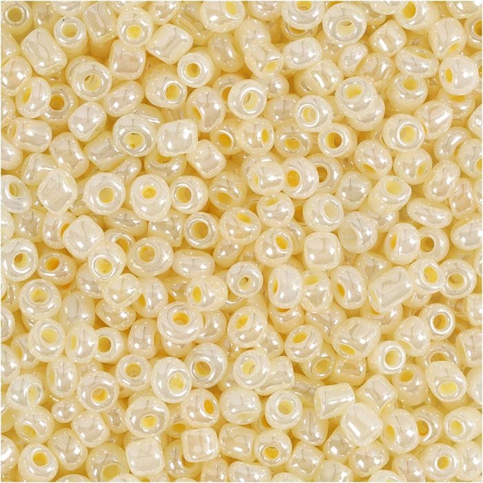 Rocaillepärlor, Dia. 3 mm, stl. 8/0, Hålstl. 0,6-1,0 mm, elfenben, 25 g/ 1 förp.