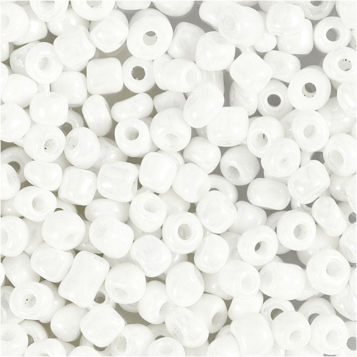 Rocaillepärlor, Dia. 4 mm, stl. 6/0, Hålstl. 0,9-1,2 mm, vit, pärlemor, 25 g/ 1 förp.