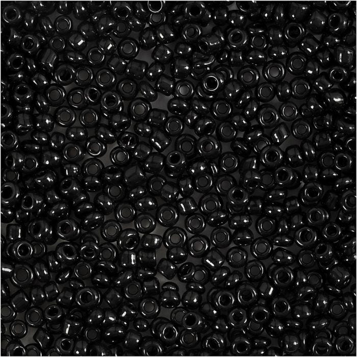 Rocaillepärlor, Dia. 2 mm, stl. 12/0, Hålstl. 0,8 mm, svart, 25 g/ 1 förp.