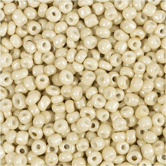 Rocaillepärlor, Dia. 3 mm, stl. 8/0, Hålstl. 0,6-1,0 mm, off white, 25 g/ 1 förp.